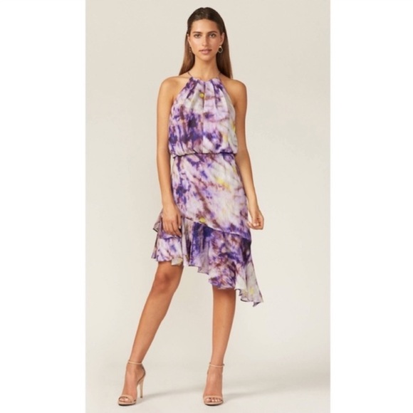 Adelyn Rae Jodie Purple Asymmetrical Ruffle Hem Halter Dress. Worn once like new - Picture 1 of 7